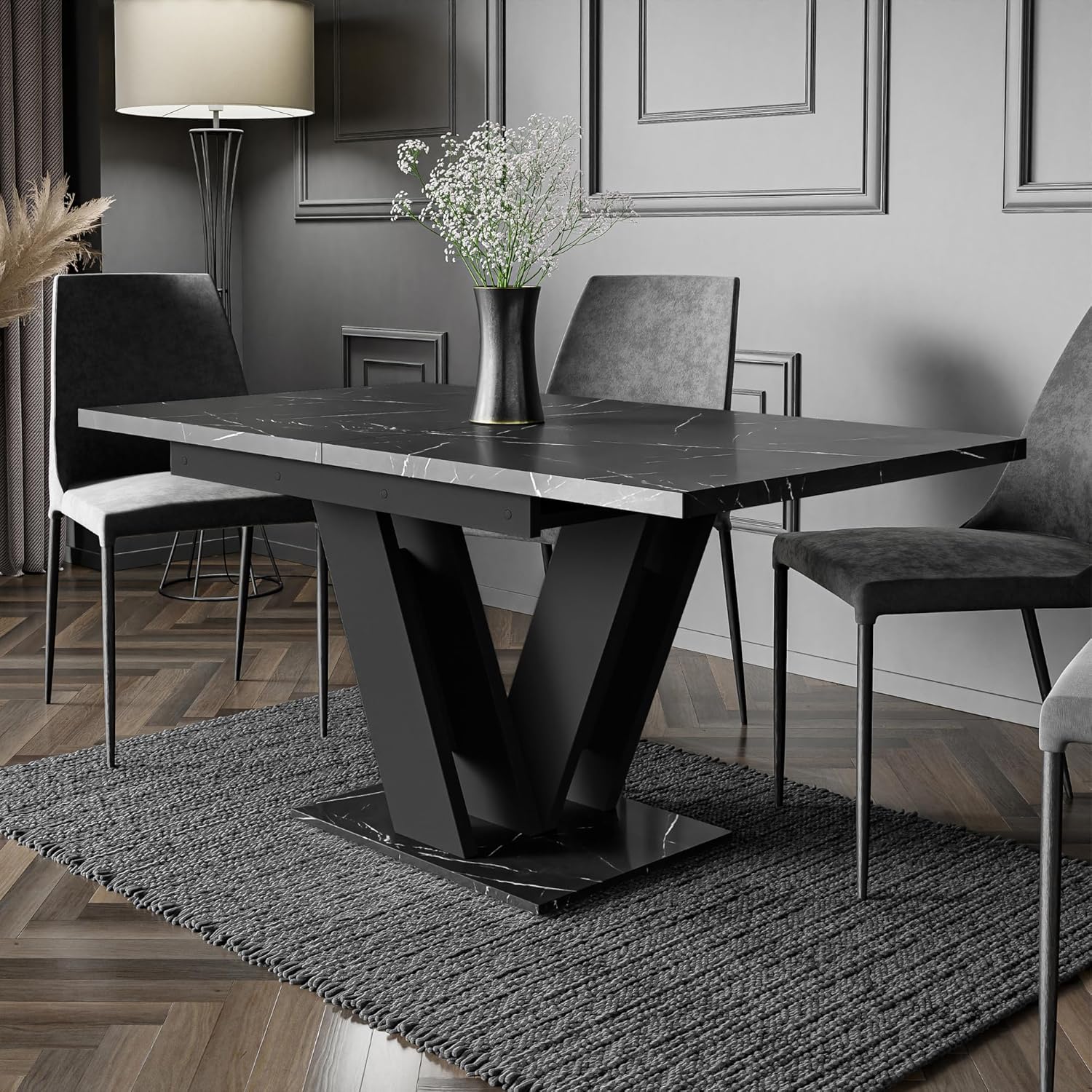 Esstisch Ausziehbar Schwarz Malvi – Moderner Küchentisch 120-160 cm für 4–6 Personen | Einfache Montage | Ideal für Esszimmer & Küche | Dining Table