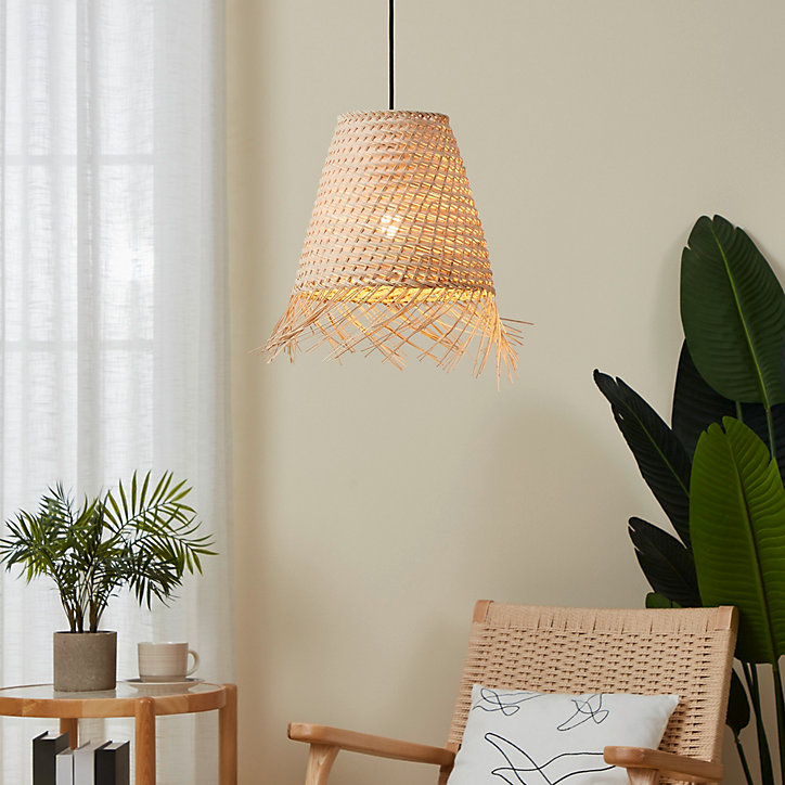Suspension Vacanza E27 40W IP20 rotin naturel Dunalux ⌀30 x H.120 cm