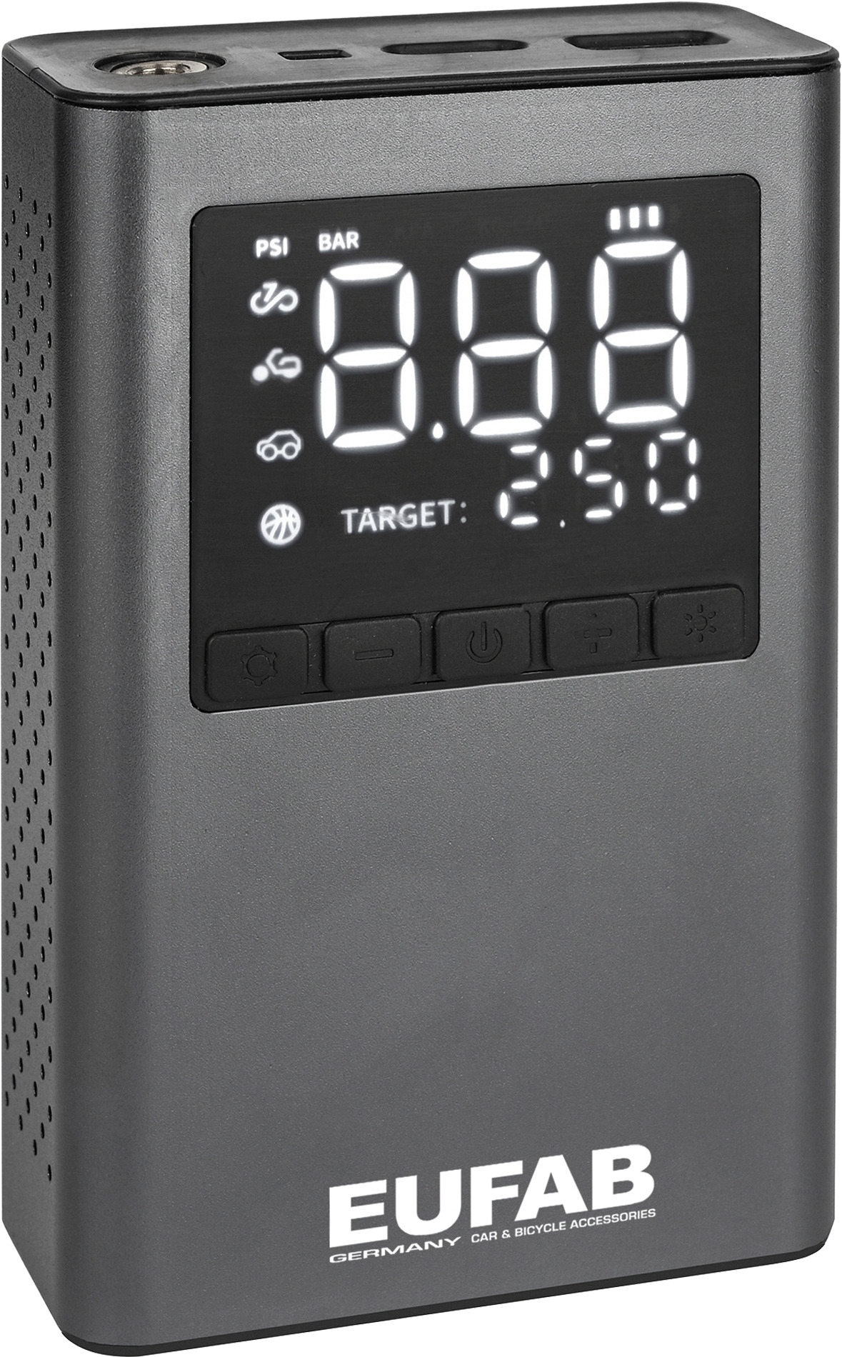 Eufab batteriebetriebener Mini Kompressor mit integrierter Powerbank 800 mAh