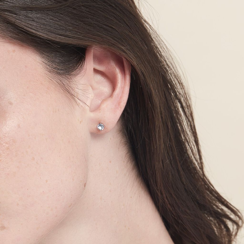 Boucles D'oreilles Puces Elea Or Blanc Topaze Bleu Sky
