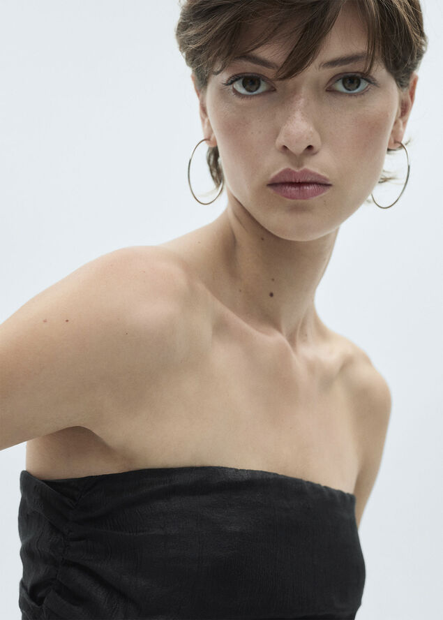 MANGO Draped strapless dress Black