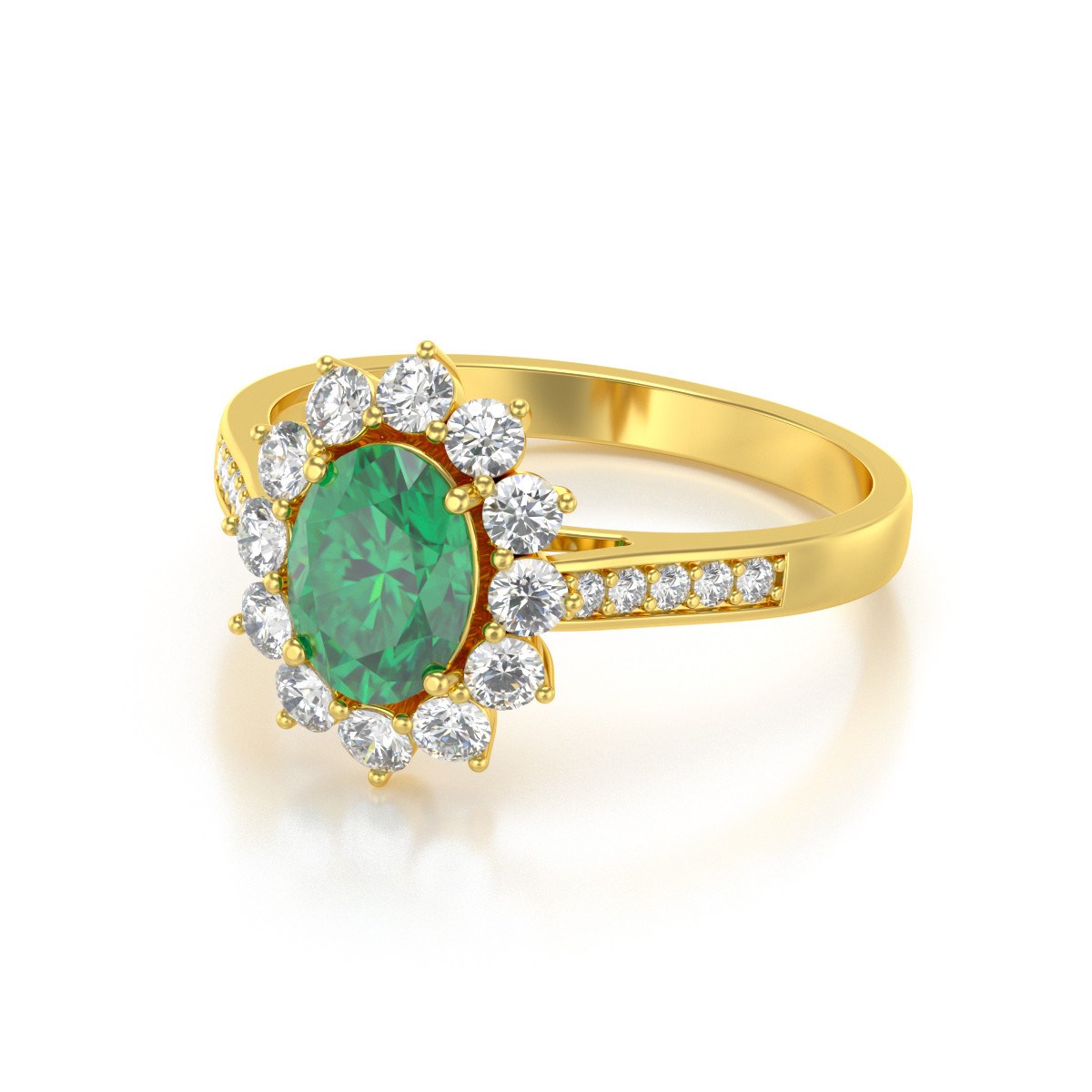Bague ADEN Or 585 Jaune Emeraude et diamants 2.92grs