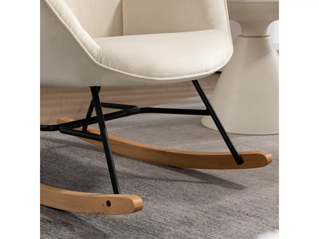 MEUBLES COSY Fauteuil à Bascule Allaitement Scandinave Chaise Loisir et Repos Pieds en Massif Bois Métal pour Salon, Chambre,Beige Velours