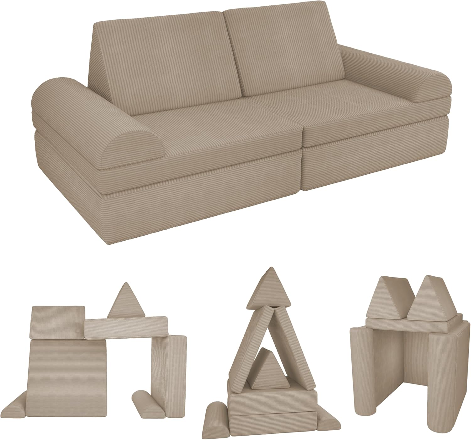 POKAR Kindersofa | Spielsofa Cord aus Schaumstoff Bausteinen | Modulares Spielsofa für Kinder | Kuschelecke im Kinderzimmer Kindercouch | Oeko-Tex 100 Zertifiziert | Warmer Karamell