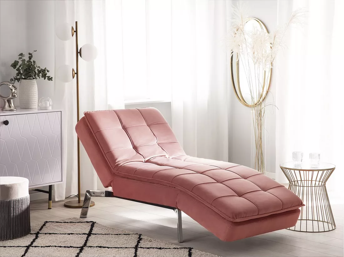 Chaise longue réglable rose LOIRET