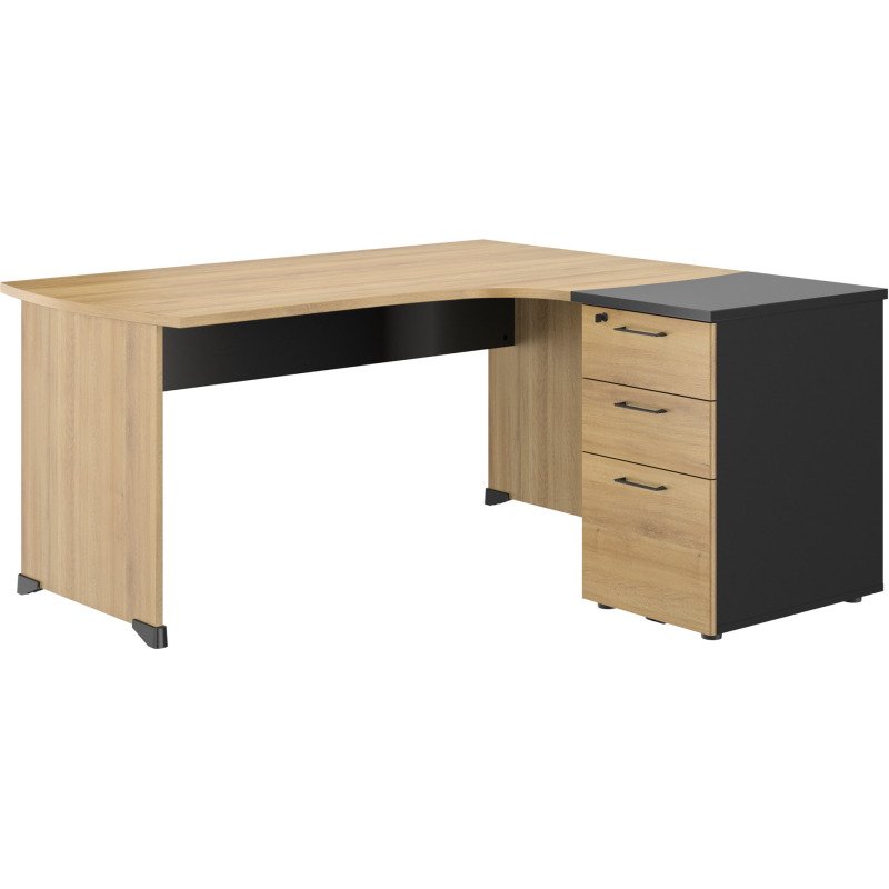 Bureau d'angle L 160 x P 150 cm avec retour sur caisson hauteur de bureau 3 tiroirs Quarta Plus