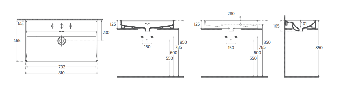 Isvea Vea opbouw wastafel met kraangat 80cm wit mat