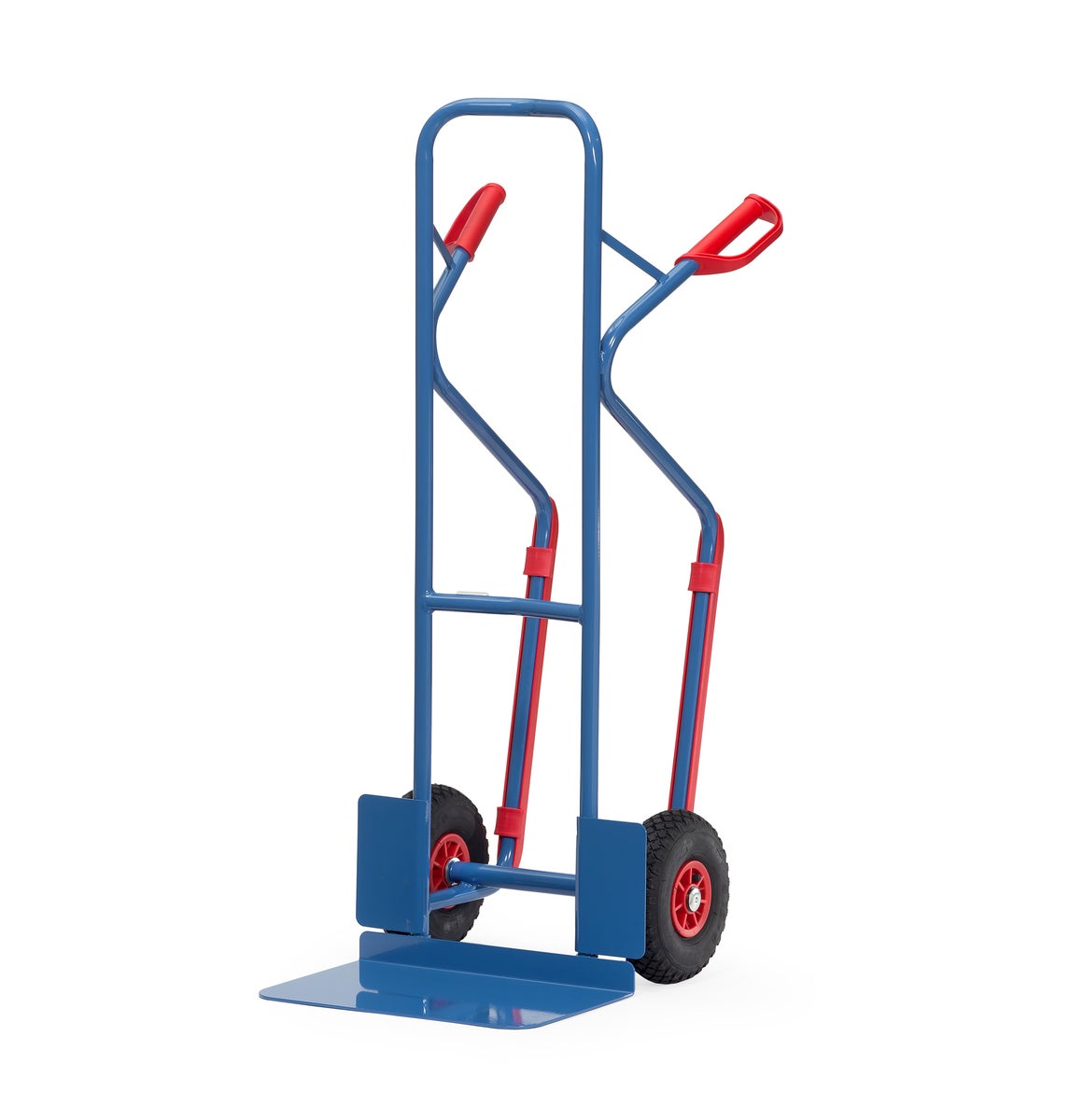 Fetra stalen buissteekwagen met massieve rubberen banden, hoogte 1300 mm met kunststof glijders, schep 300x480mm