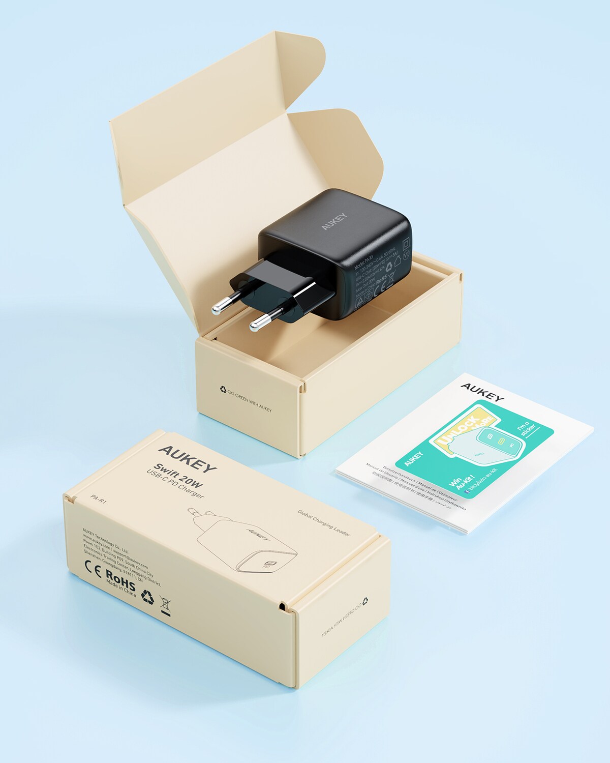 AUKEY PA-R1-Bla Ladegerät MINI USB C 20 W, schwarze Farbe