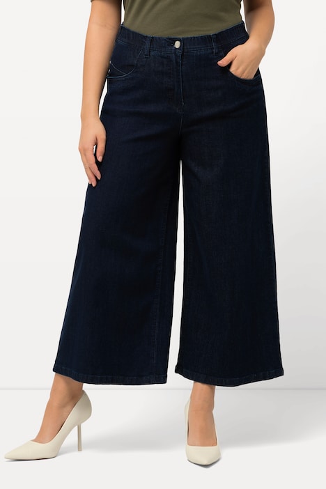 Jeans-Culotte, wadenlang, weites Bein, Marlenehose