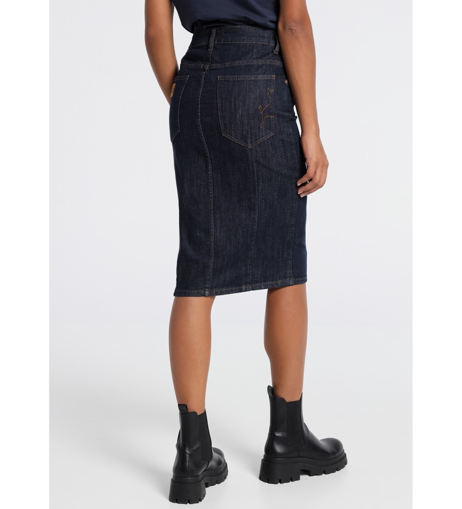 Saia Lois em jeans azul escuro com zíper