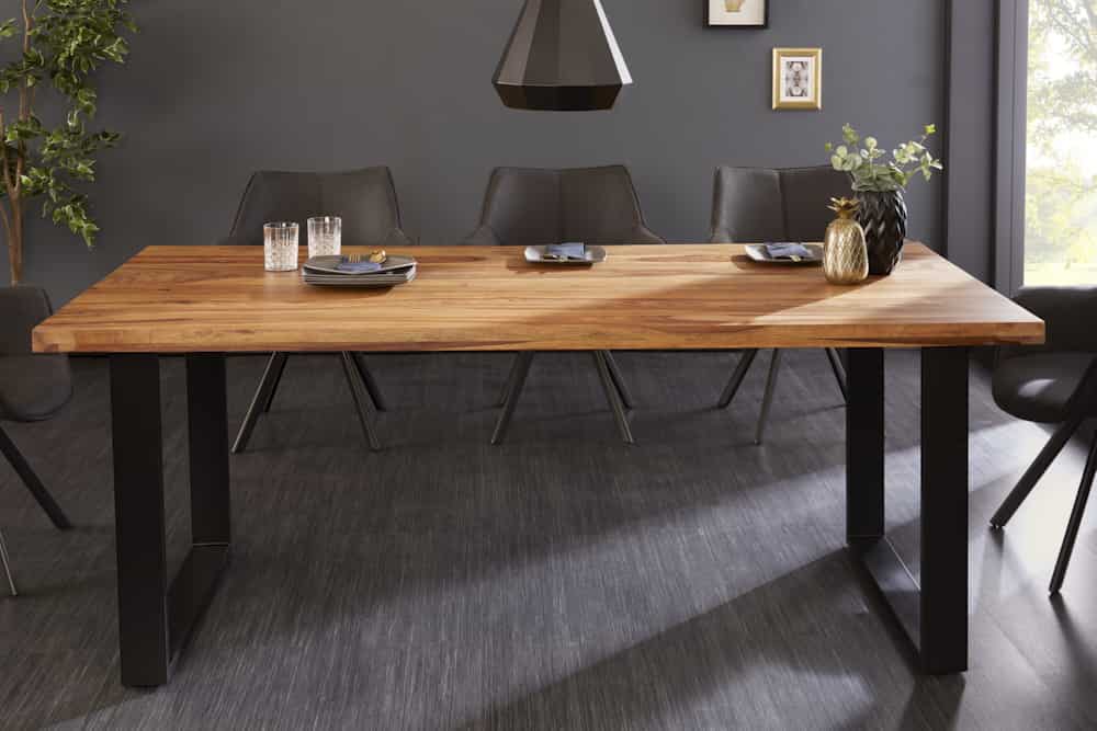 Massivholz Esstisch IRON CRAFT 180cm braun schwarz Sheesham stone finish Industrial