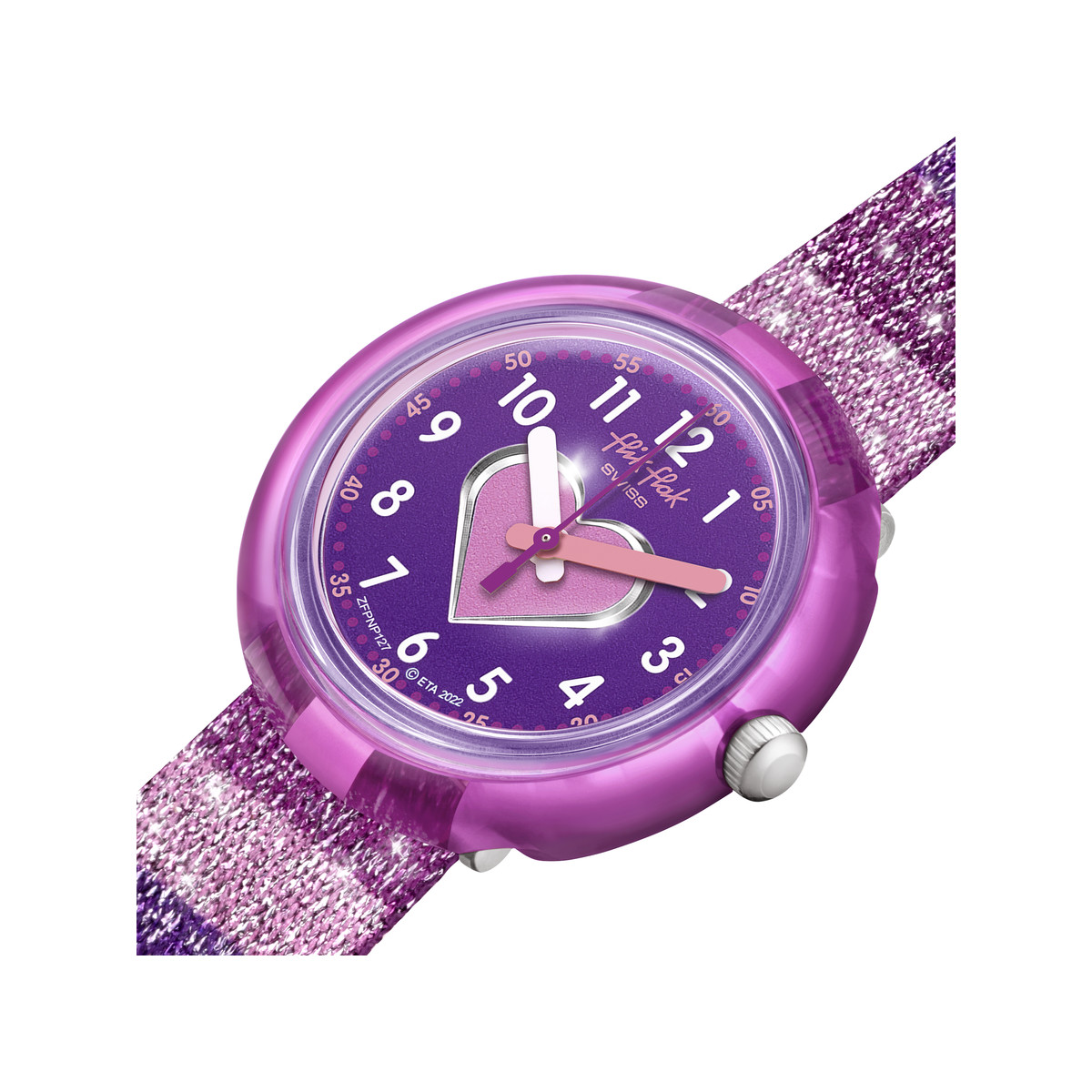 Montre FLIK FLAK Color my life Stripy Glitter enfant plastique biosourcé bracelet PET recyclé rose