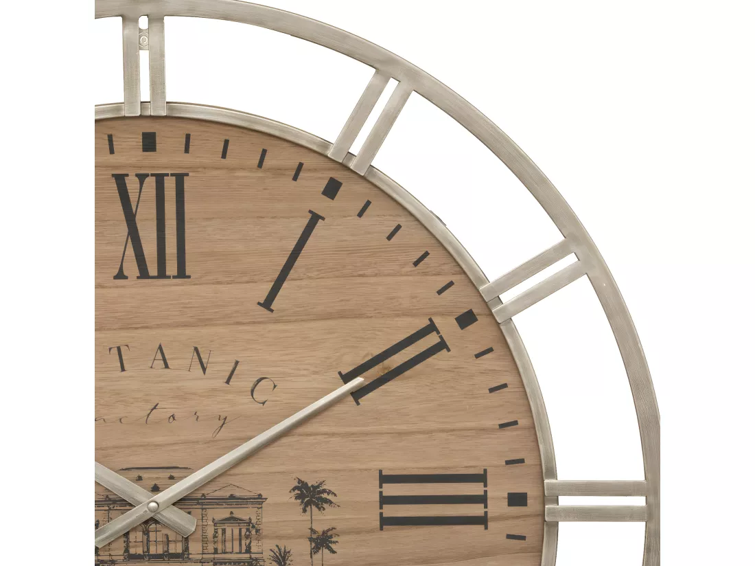 Grande Pendule murale en métal doré et bois D 70 cm