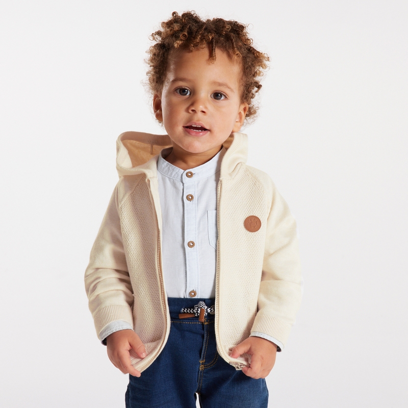 Gilet zippé maille à capuche blanc bébé garçon