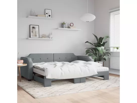Lit de jour avec gigogne et matelas gris clair 90x190 cm tissu