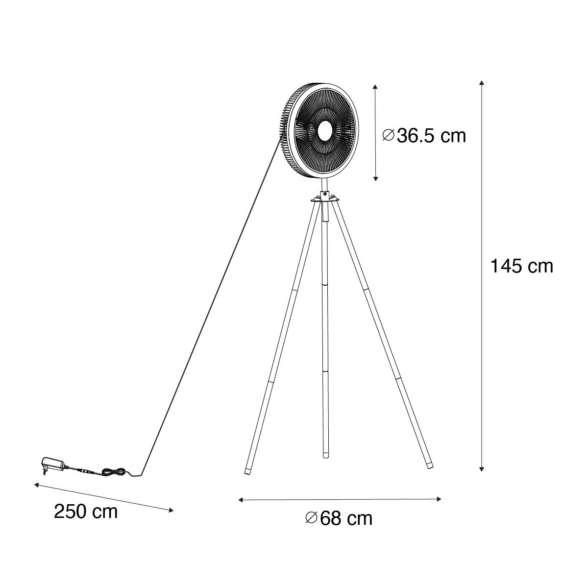 Vloerventilator tripod zwart incl. LED 3-staps dimbaar - Meric