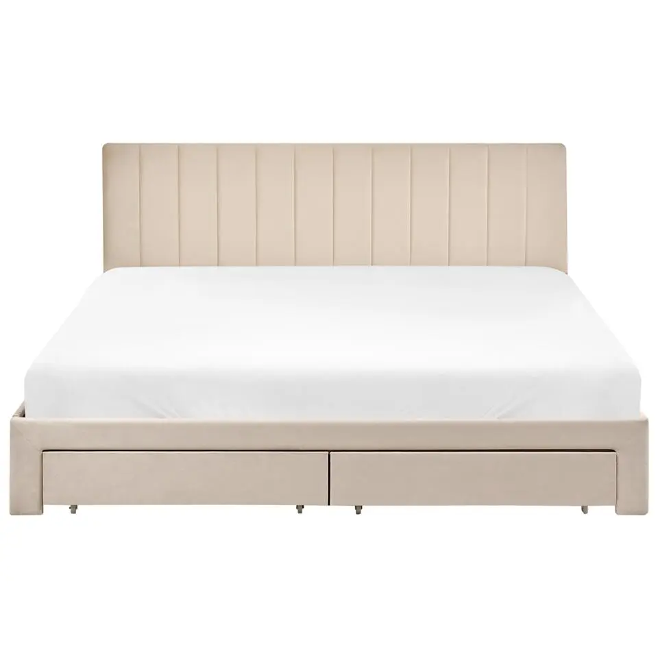 LONZAC - Bed met opbergruimte - Beige - 180 x 200 cm - Fluweel