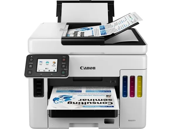 Canon MAXIFY GX7050 - Multifunktionsprinter - farve - blækprinter - kan genopfyldes - Legal (216 x 356 mm)/A4 (210 x 297 mm) (original) - A4/Legal (medie) - op til 24 ipm (udskriver) - 600 ark - 33.6 Kbps - LAN, Wi-Fi(n), USB 2.0, USB vært