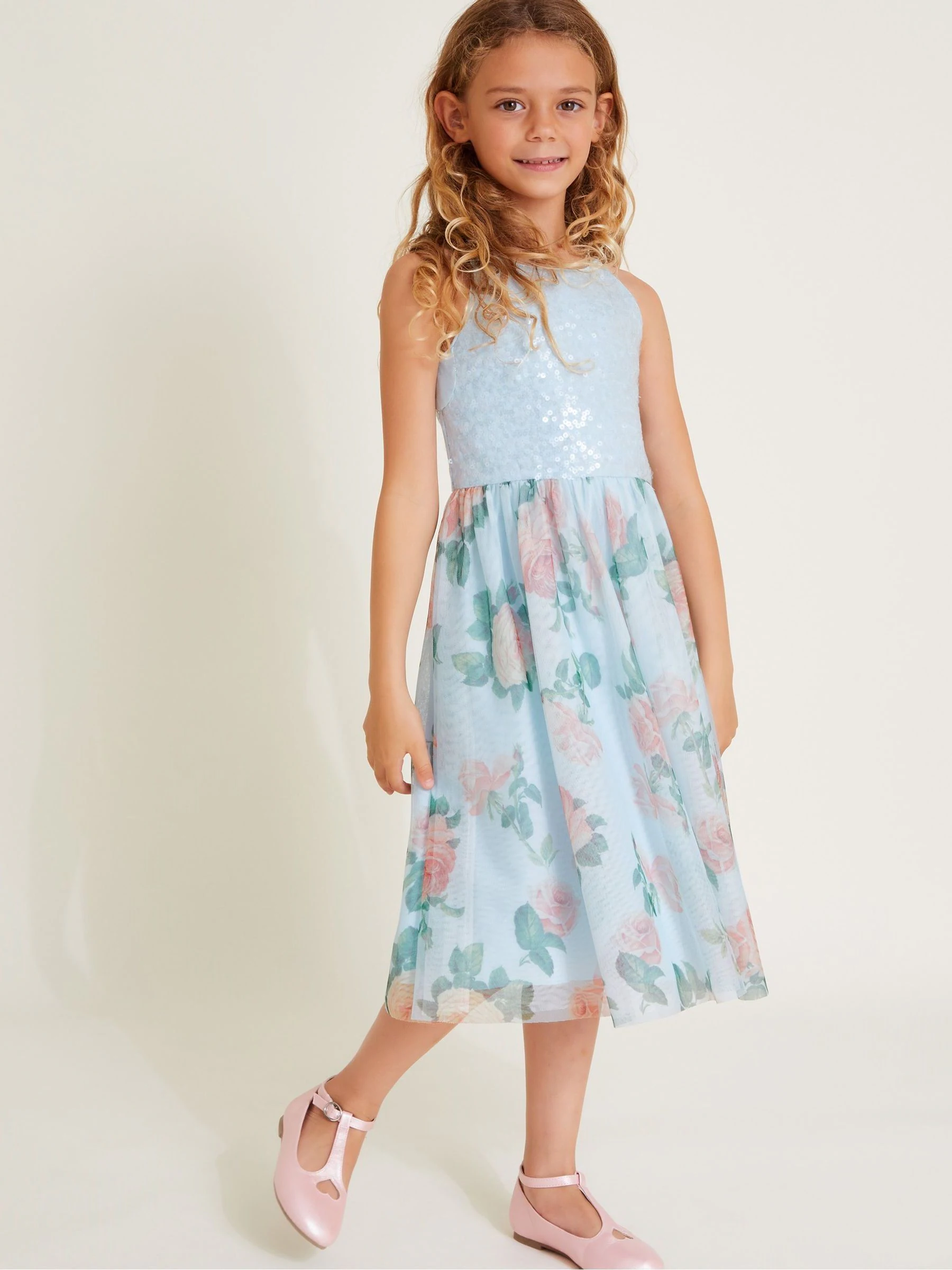 Monsoon Truth Tule jurk met bloemenprint en pailletten