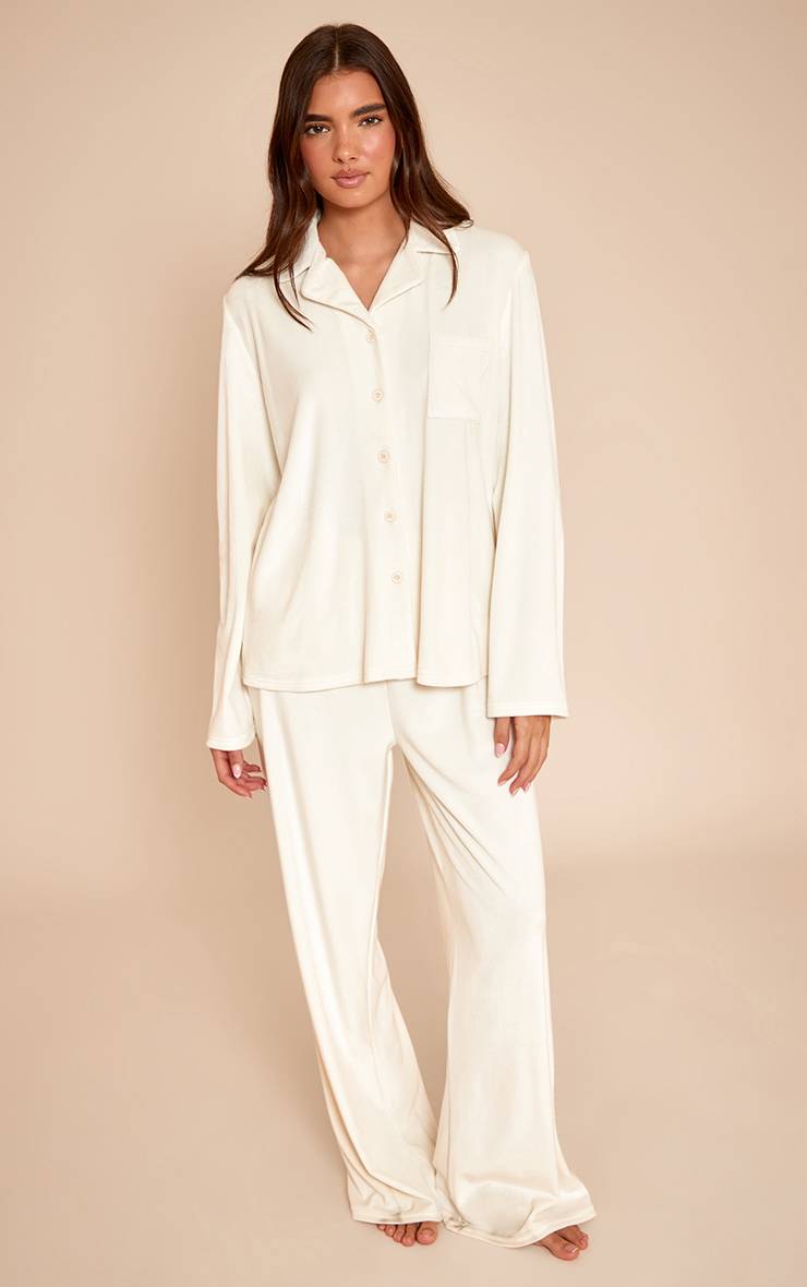 Crème Ensemble De Pyjama Toucher Doux Avec Passepoil Contrasté