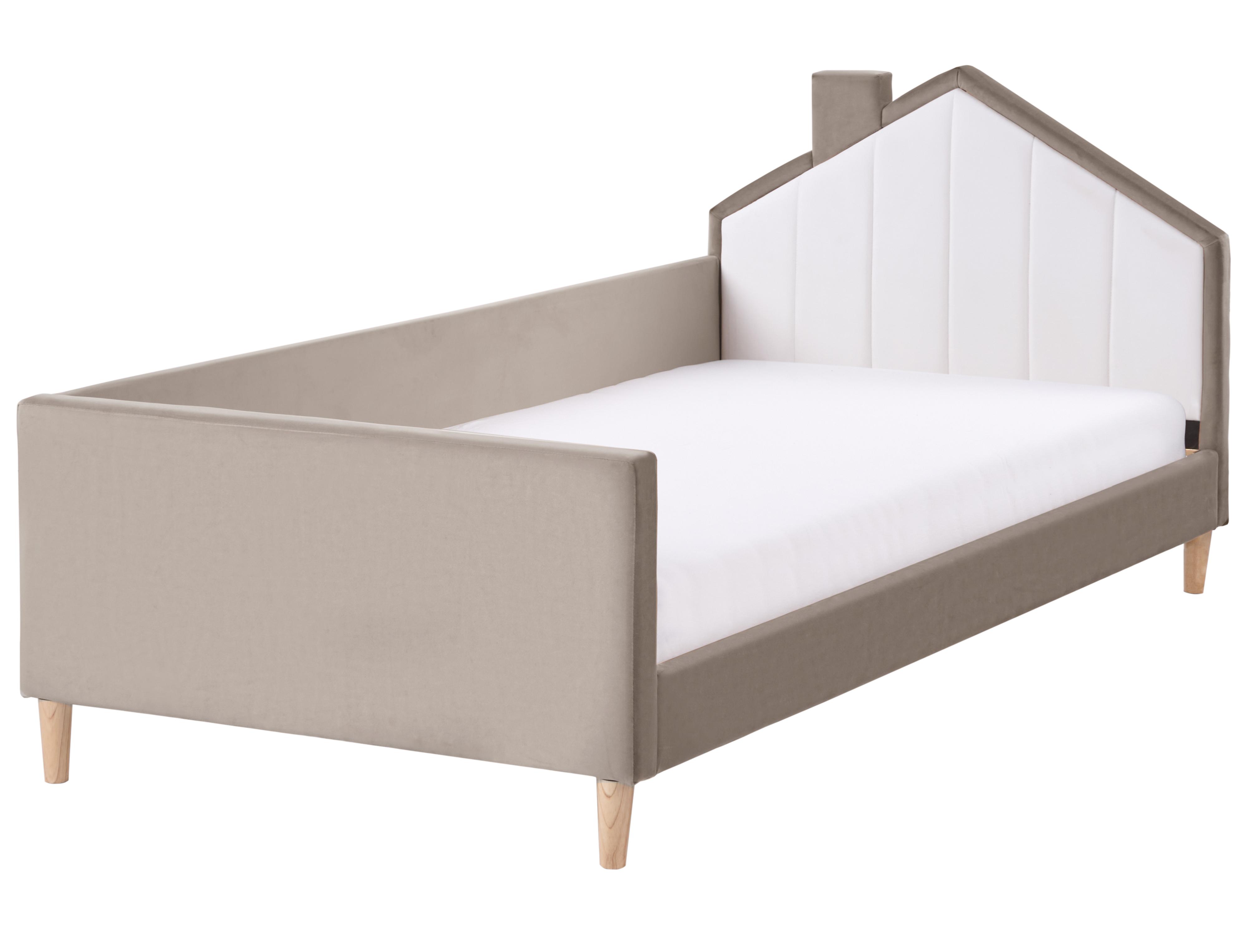 Kinderbed Huis Fluweel KERVAN 90 x 200 cm Taupe
