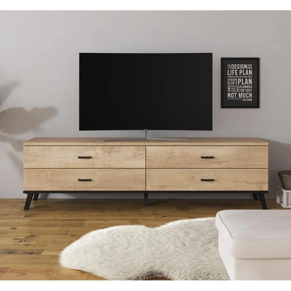 Meubella - TV-Meubel Jenny - Eiken - Zwart - 181 cm