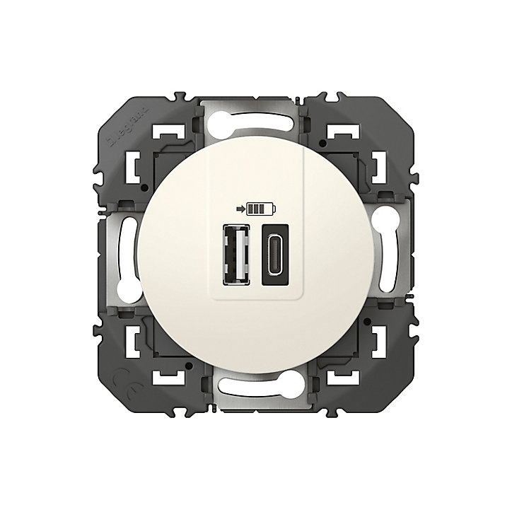 Prise double USB-A/C Legrand Dooxie blanc carrée
