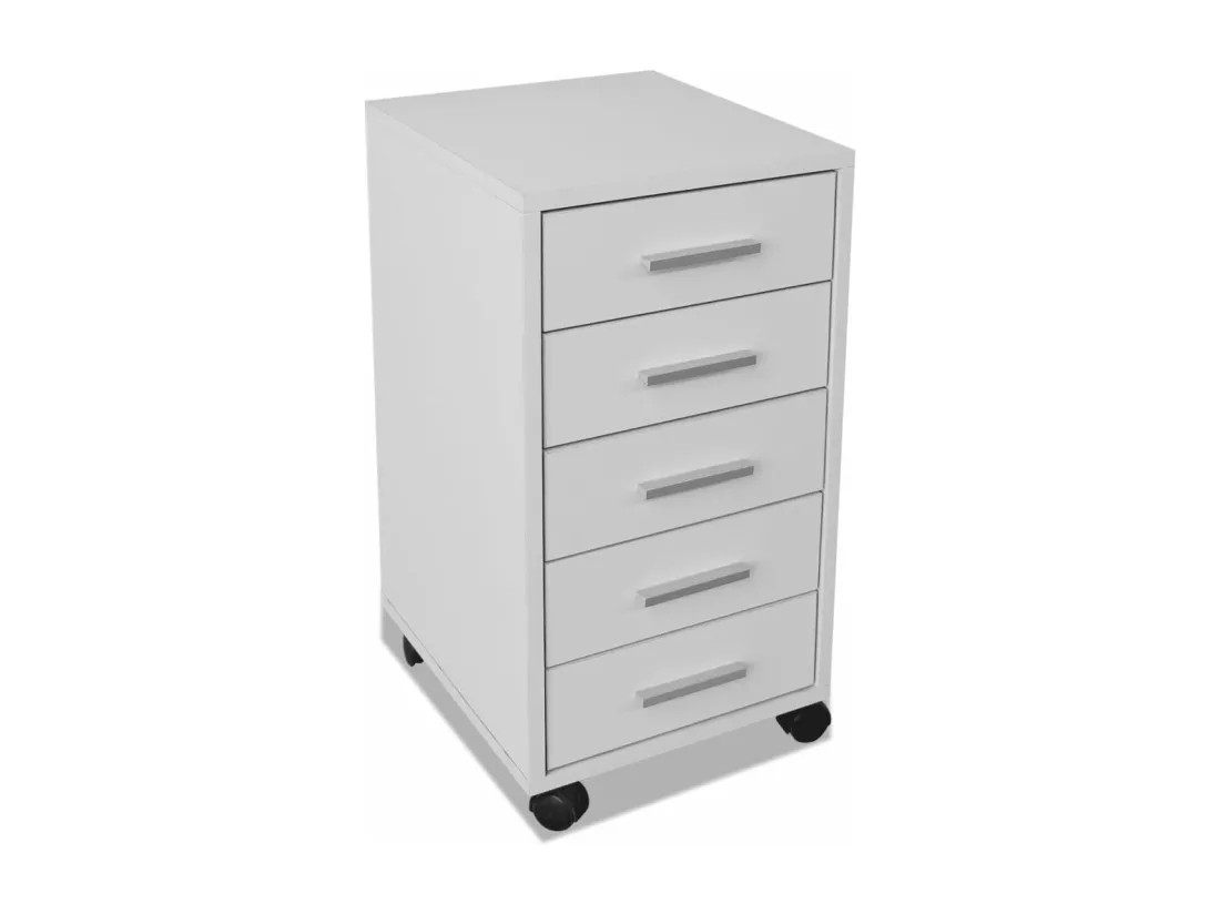 Caisson à tiroir de bureau avec roulettes et 5 tiroirs blanc