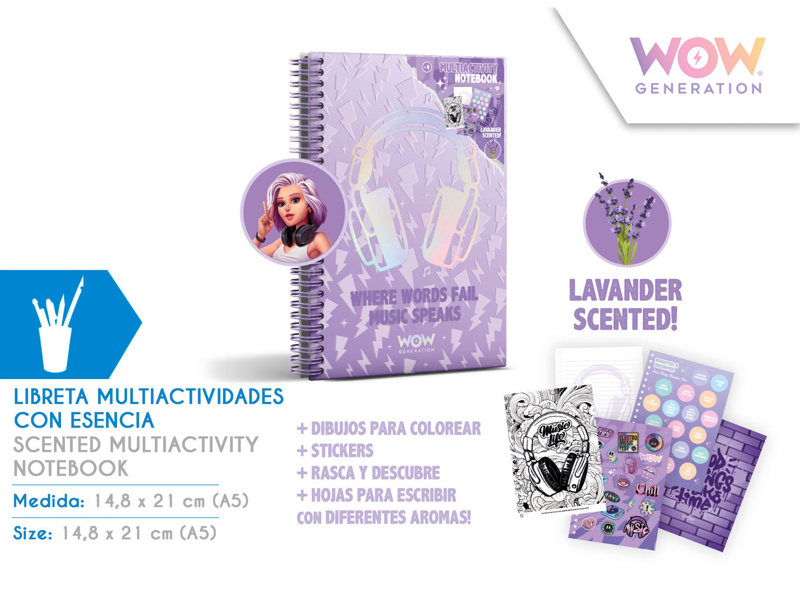 CADERNO A5 AROMA A LAVANDA WOW GENERATION