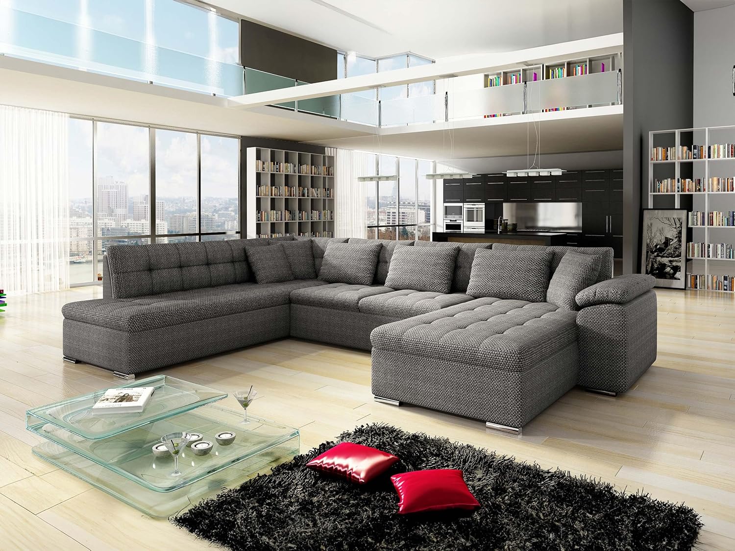 Mirjan24 Eckcouch Ecksofa Niko Bis, Design Sofa Couch mit Schlaffunktion und Bettkasten U-Sofa Farbauswahl Wohnlandschaft vom Hersteller (Ecksofa Rechts, Majorka 03)