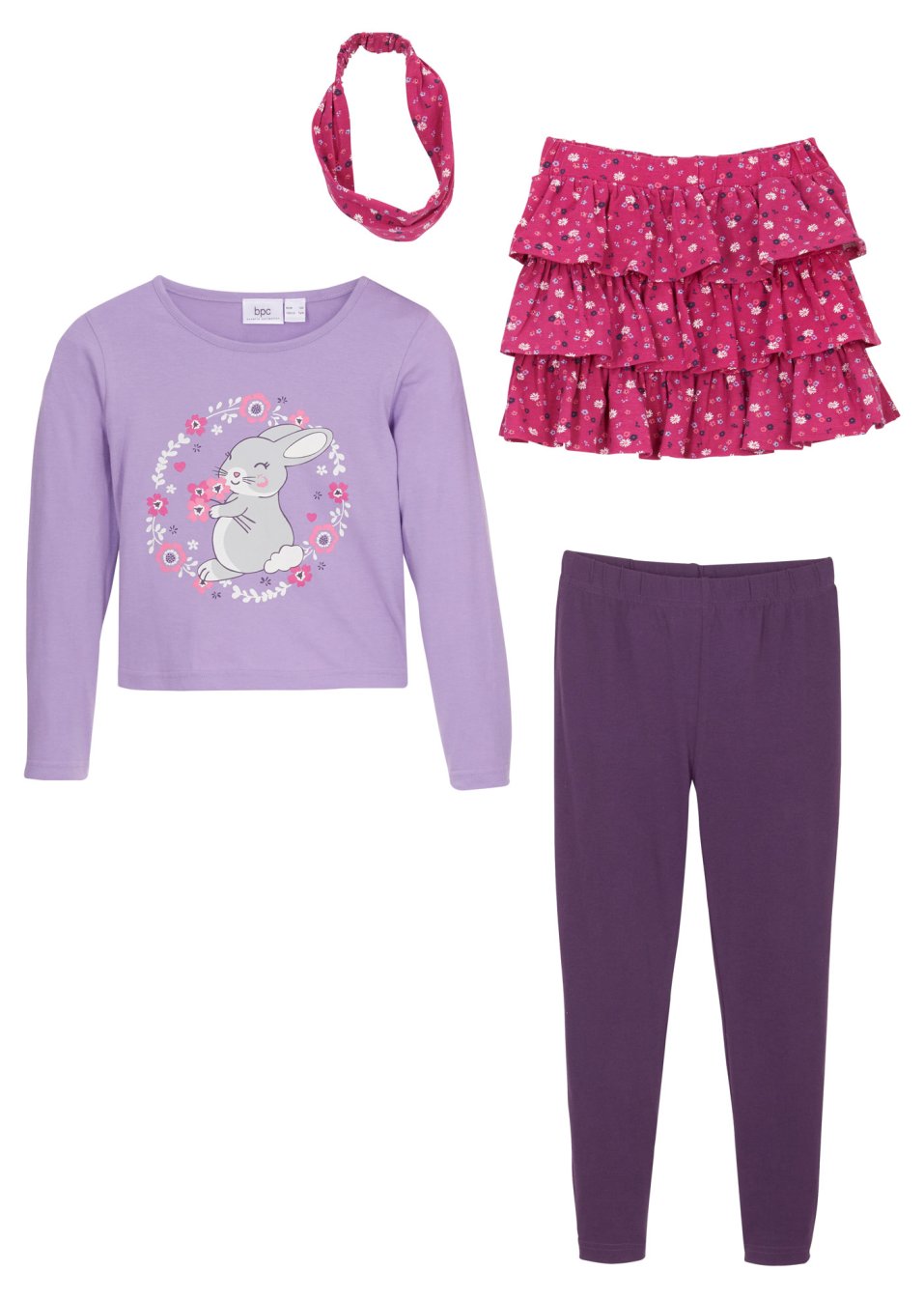T-shirt, jupe, legging, bandeau de cheveux (Ens. 4 pces.) fille