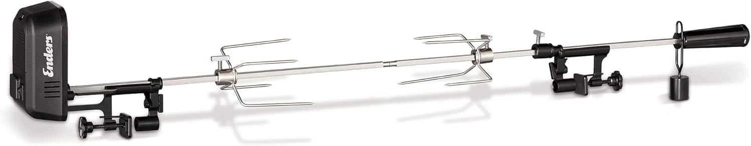 Enders Grillspieß Pro, edelstahlfarben & GUSS-WENDEPLATTE 1/2 7893 Boston 4, Monroe PRO 4, 43cm x 32cm, Grillplatte, gerippt und glatt, beidseitig nutzbar, Gasgrill BBQ, Grill-Zubehör, Schwarz/Grau