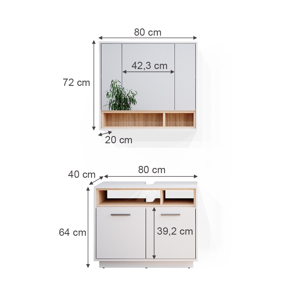 Vicco Badmöbel Badezimmermöbel Beatrice 2er Set aus Spiegelschrank Unterschrank