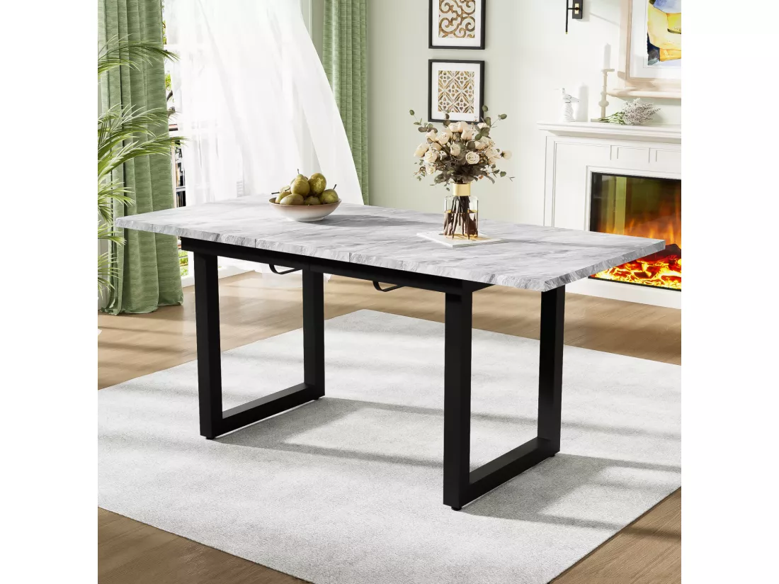 Table à manger extensible 6 à 8 personnes - en style Industriel - Effet béton gris - Panneaux de particules - 140/180x80x75cm