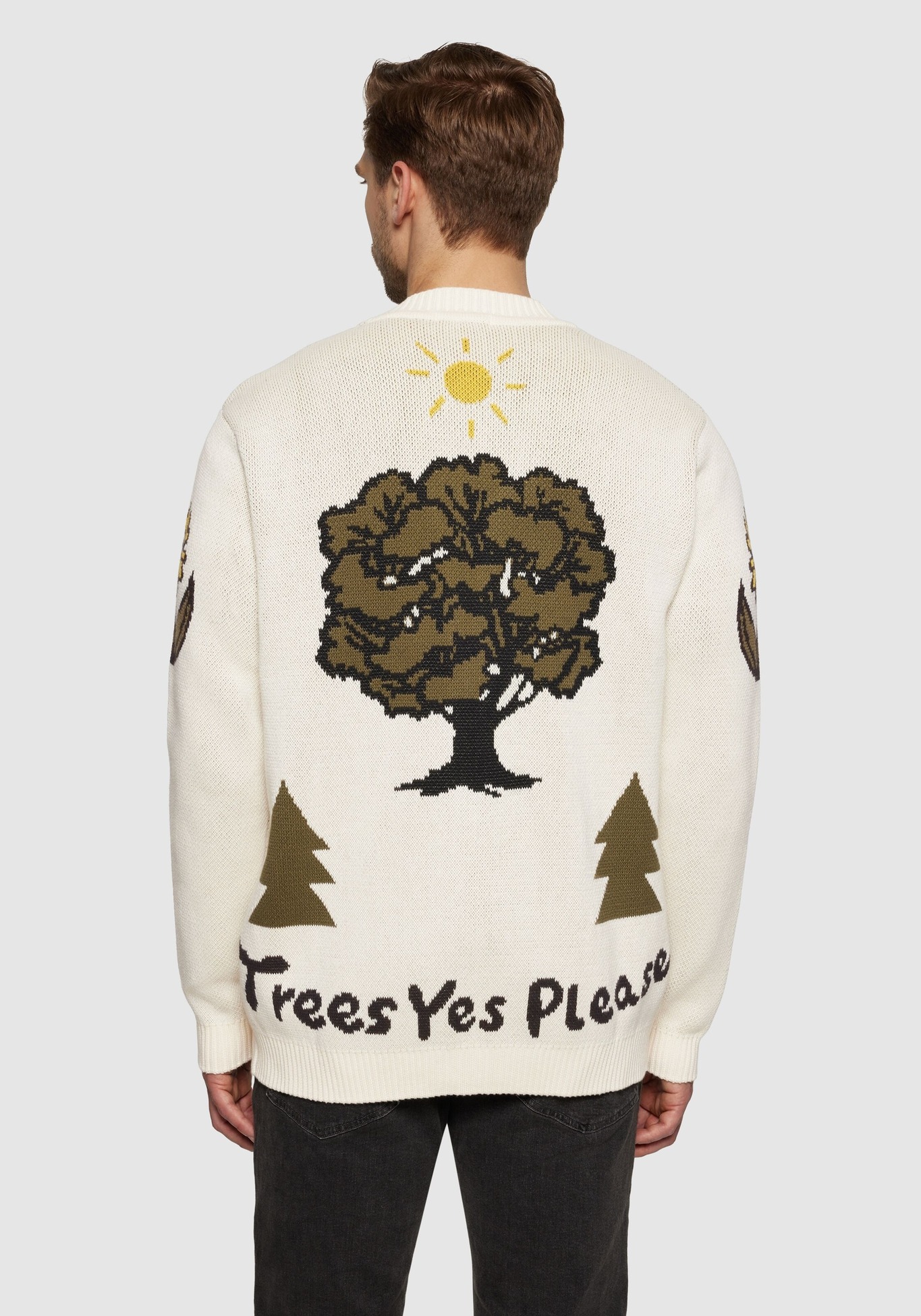 Knowledge Cotton Apparel Cardigan Jacquard Trees Yes Please Egret
