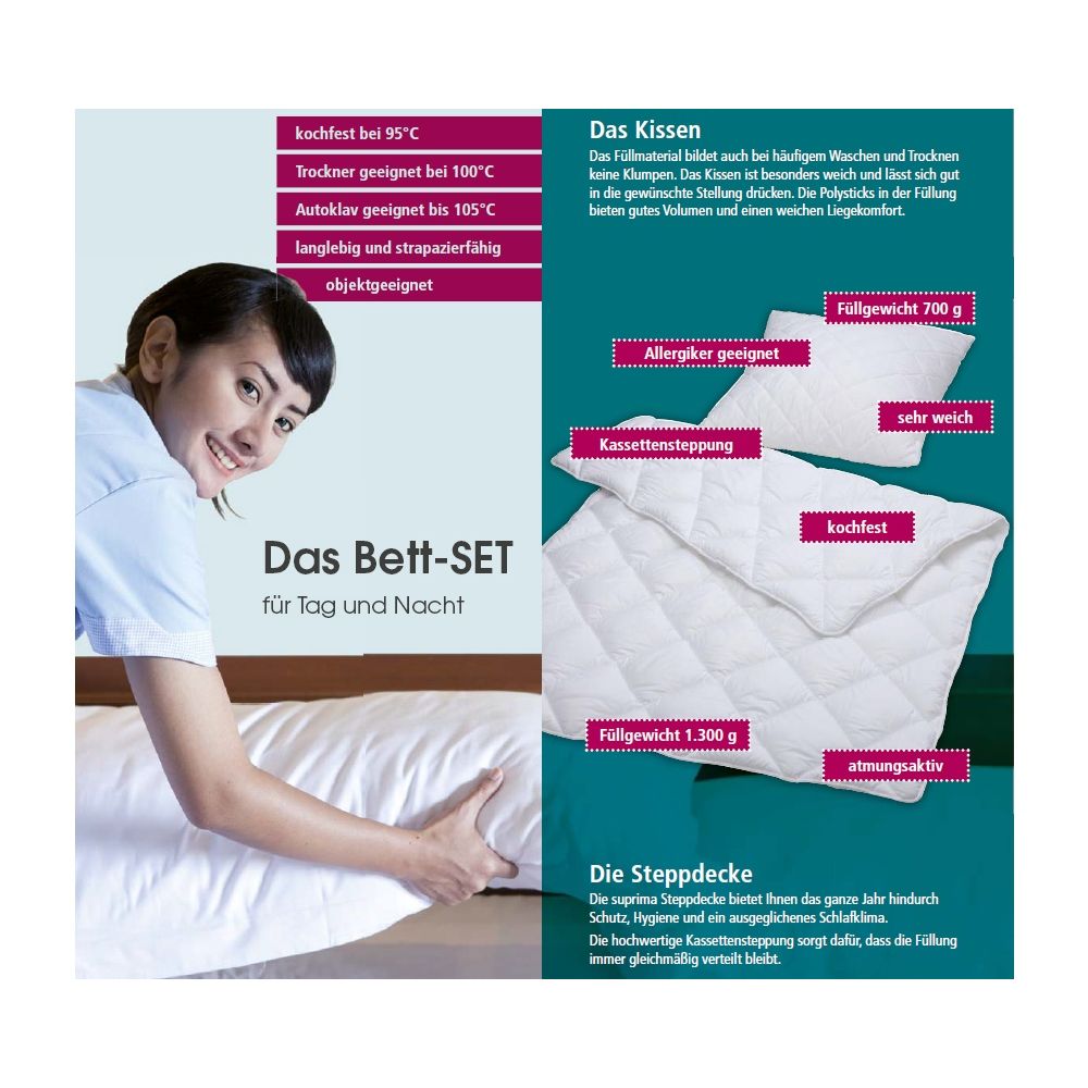 suprima 3810 Bett-Set (Steppdecke + Kissen 80x80)