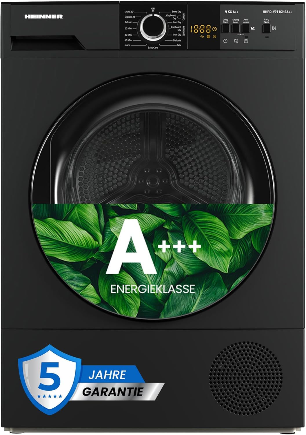 HHPD‑V9T1CHA++ – Warmtepompdroger 9kg, Energieklasse A++, 15 programma's, LED-display – Stil & energiezuinig – 5 jaar garantie (Anthrazit, 9 KG)