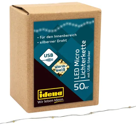 Idena LED Micro USB Lichterkette warmweiß 50er 2,75m