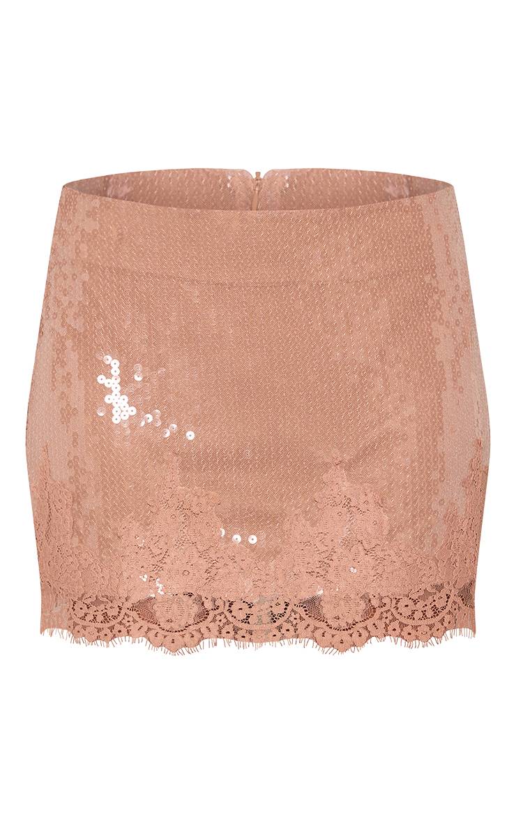 Nude Mini-jupe En Dentelle À Sequins