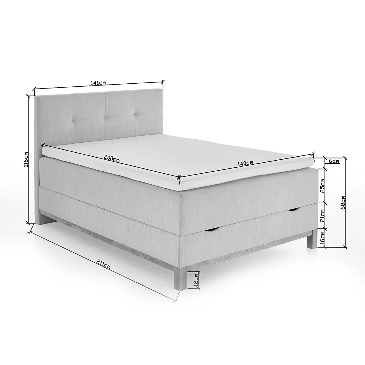 Boxspringbett CATANIA 140x200 weiss