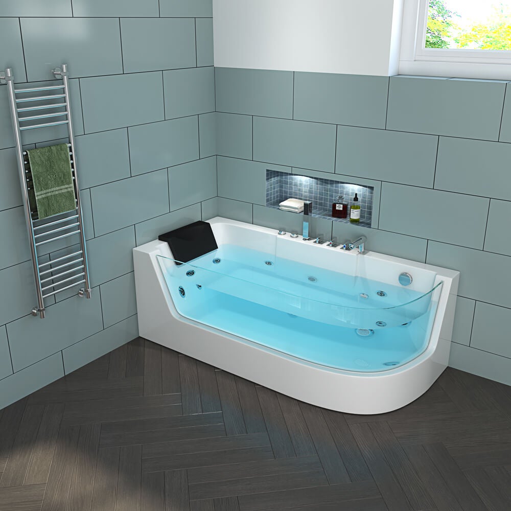 Home Deluxe - Whirlpoolbad - CARICA Rechts Wit met Verwarming en Massage - Afmetingen: 170 x 80 x 59 cm | Hoekbad, Binnenbad