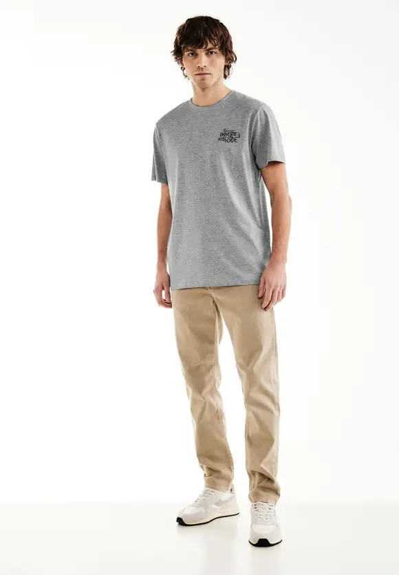 T-Shirt mit Brustprint - cloud grey melange