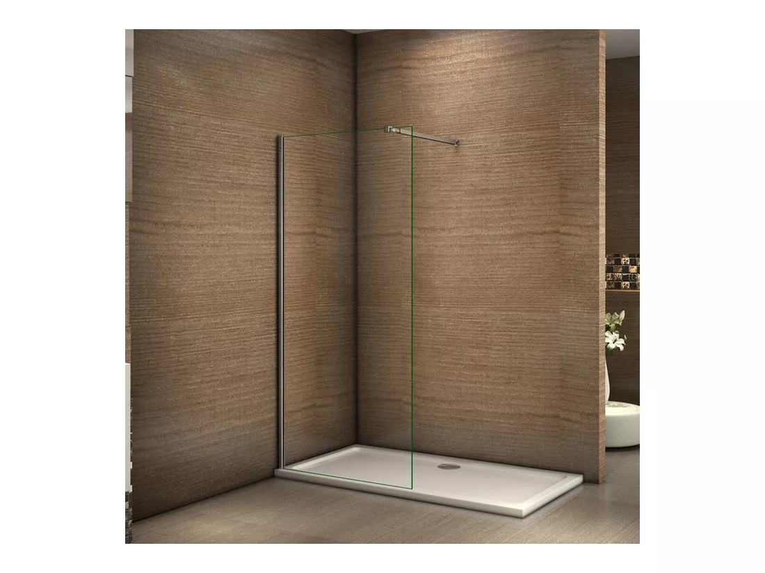 Paroi de douche à l'italienne 90x200cm avec barre de fixation 73-120cm en carré - Chromé - Verre 8mm trempé transparent