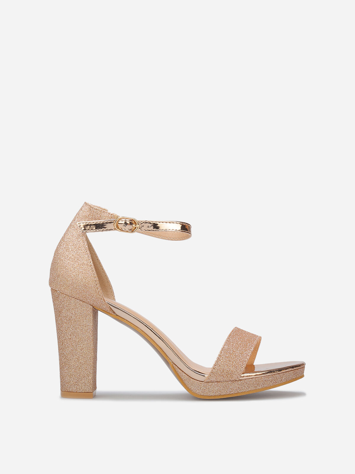Sandales pailletées et vernies à talon- Doré rose