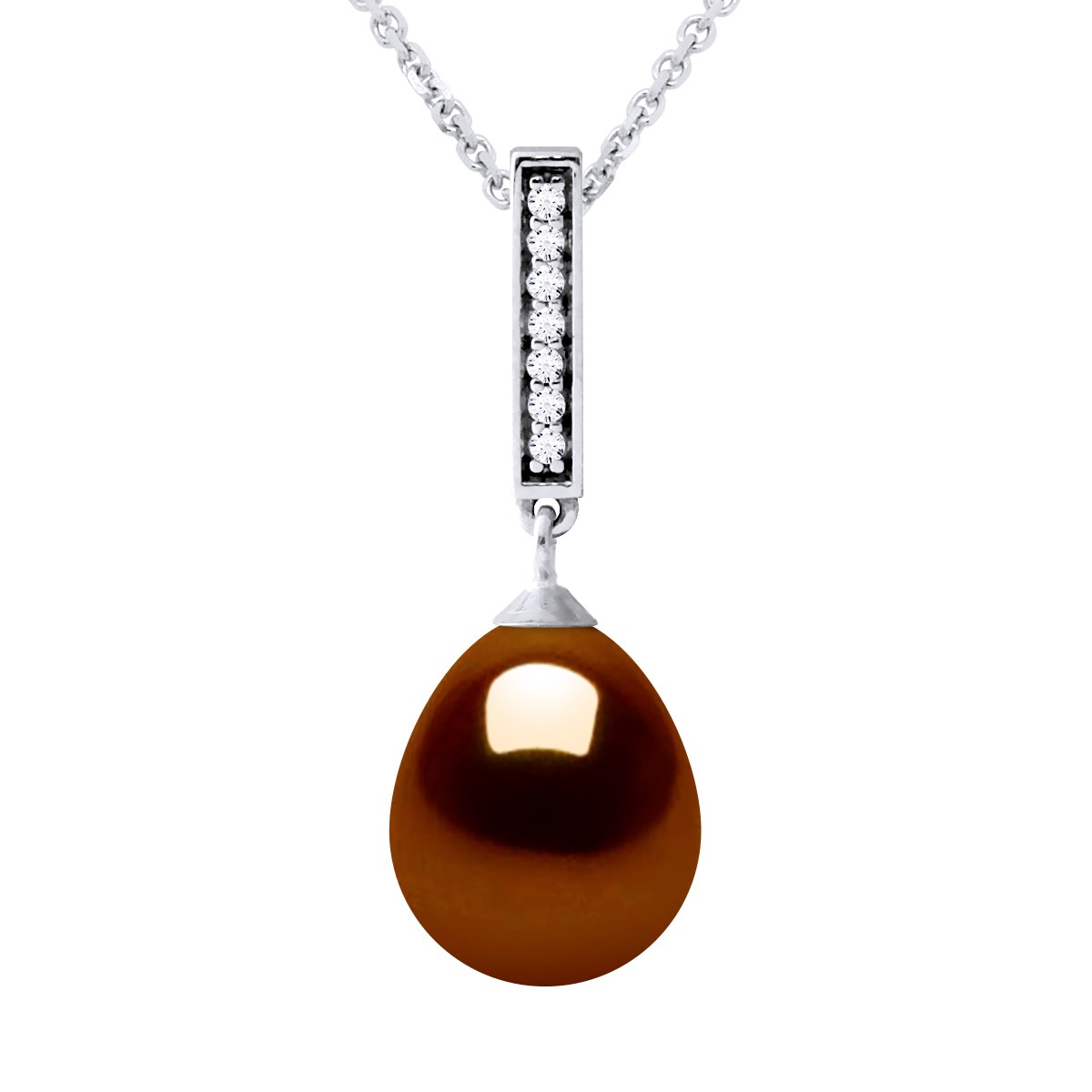 Collier BARETTE Perle d'Eau Douce 9-10 mm Chocolat Joaillerie Argent 925