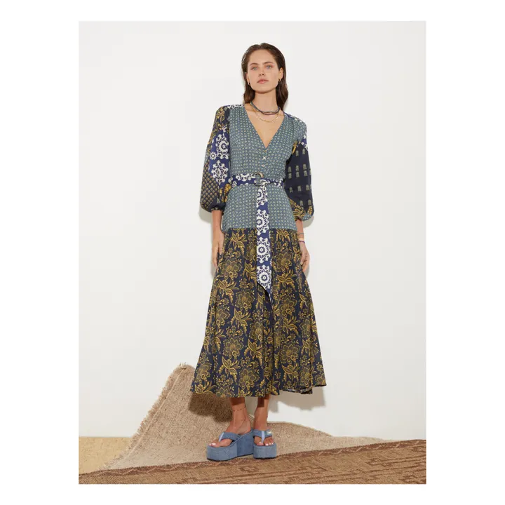 Boteh Robe Longue Florimonde Patchwork | Bleu foncé