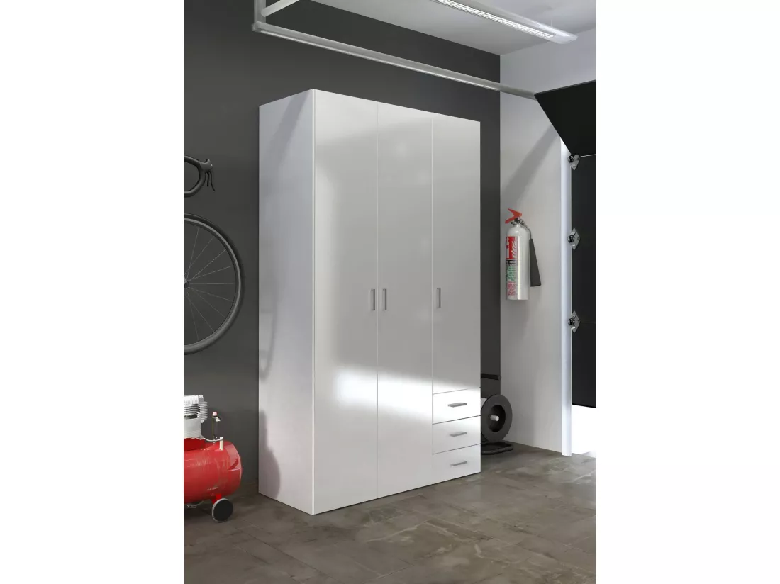 Garde-robe 3 portes Dsemplic, Meubles de chambre, Penderie de plain-pied, Placard à vêtements, 116x50 h200 cm, Blanc