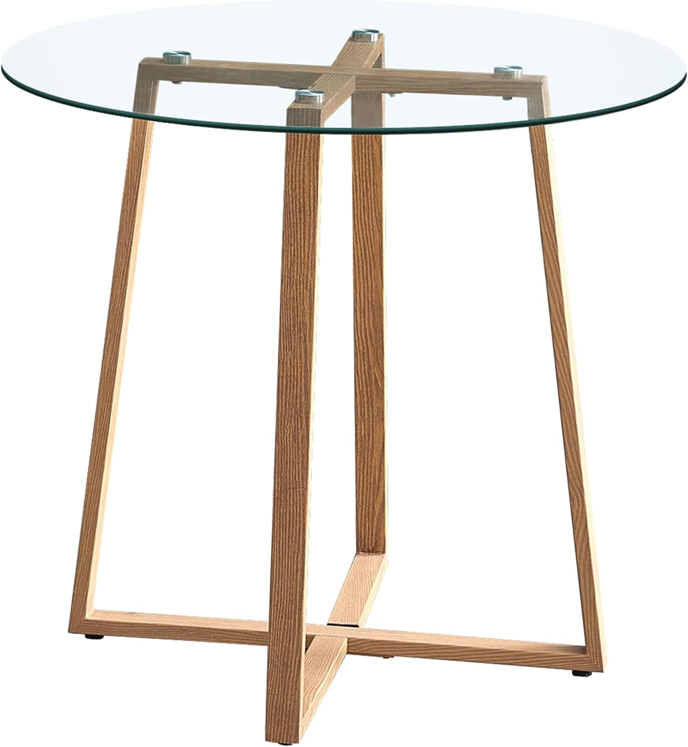 Esstisch Glas Runder Küchentisch Skandinavisch Couchtisch Klein Tisch Metallbeine Eichenfinish Gummi Untersetzer, HxD: 75 x 80 cm