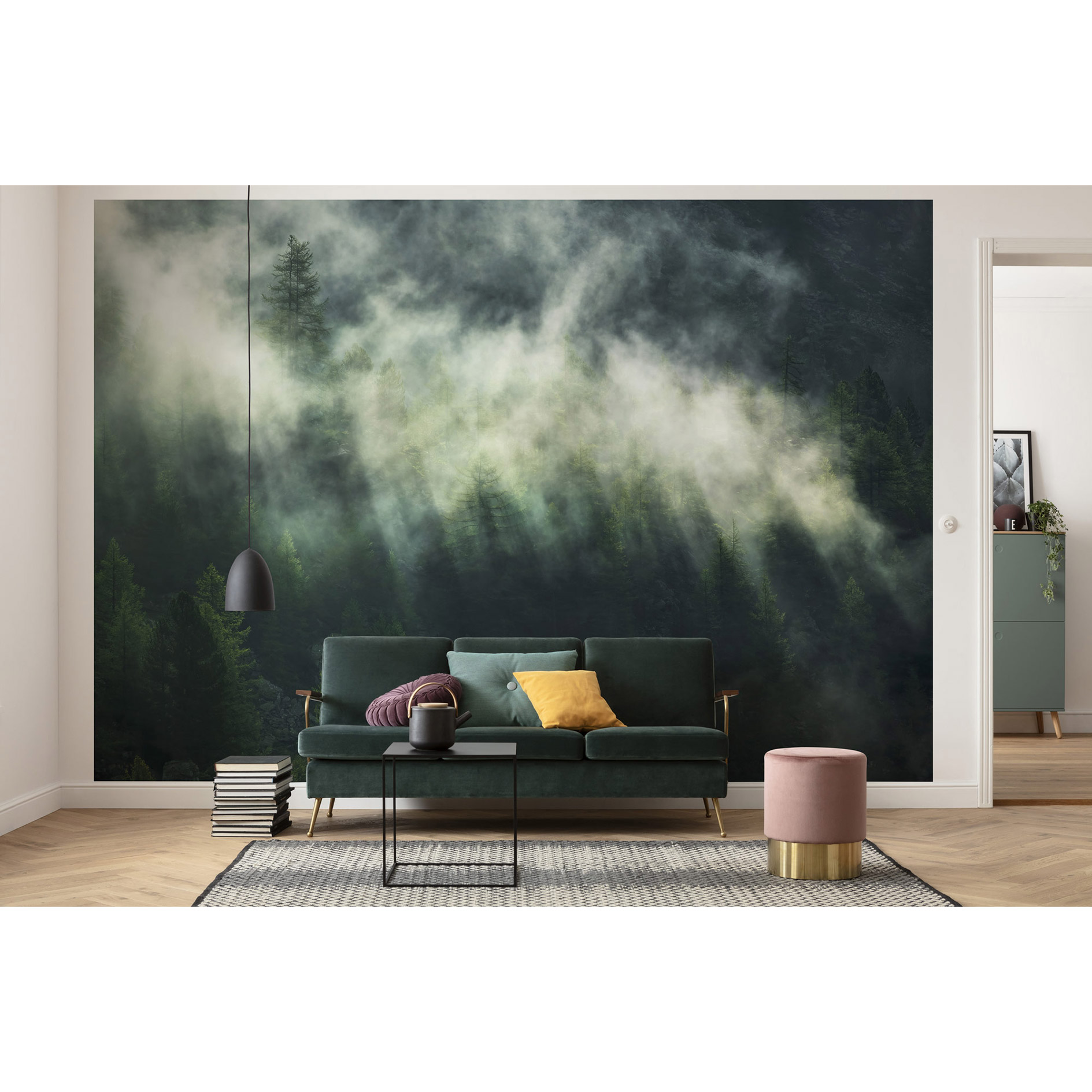 Vlies-Fototapete MISTY CROWNS - grün-weiß - 350x250 cm